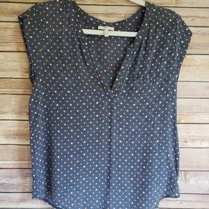 Joie XS Sleeveless 100% Silk Top Blouse Navy Geo
